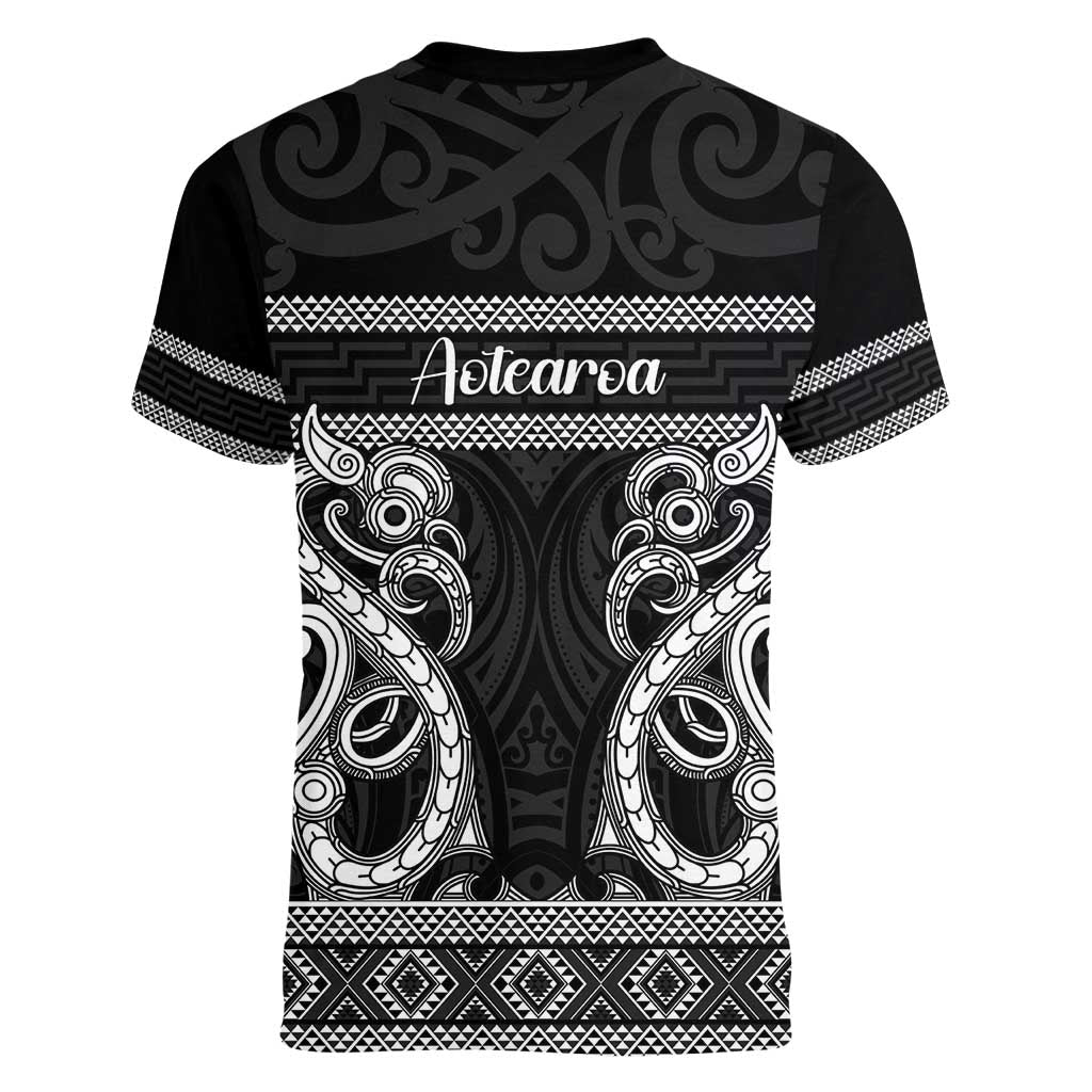 Kia Ora New Zealand Women V-Neck T-Shirt Maori Language Week Pango Taniko Motif - Aussie Hoodie