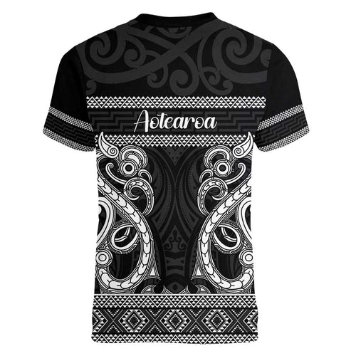 Kia Ora New Zealand Women V-Neck T-Shirt Maori Language Week Pango Taniko Motif - Aussie Hoodie