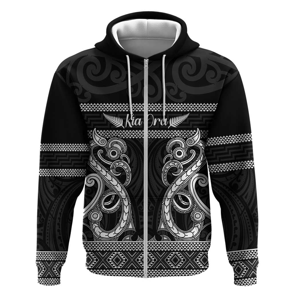 Kia Ora New Zealand Zip Hoodie Maori Language Week Pango Taniko Motif - Aussie Hoodie