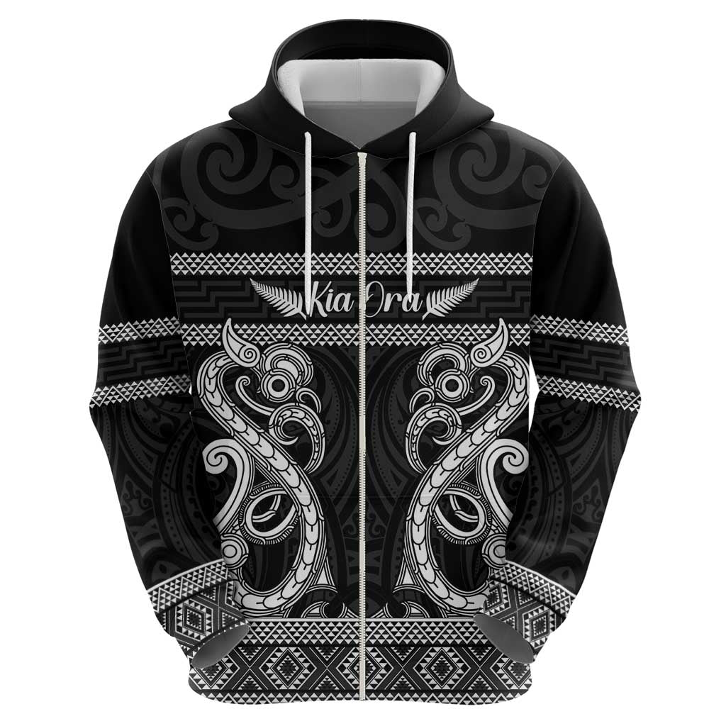 Kia Ora New Zealand Zip Hoodie Maori Language Week Pango Taniko Motif - Aussie Hoodie