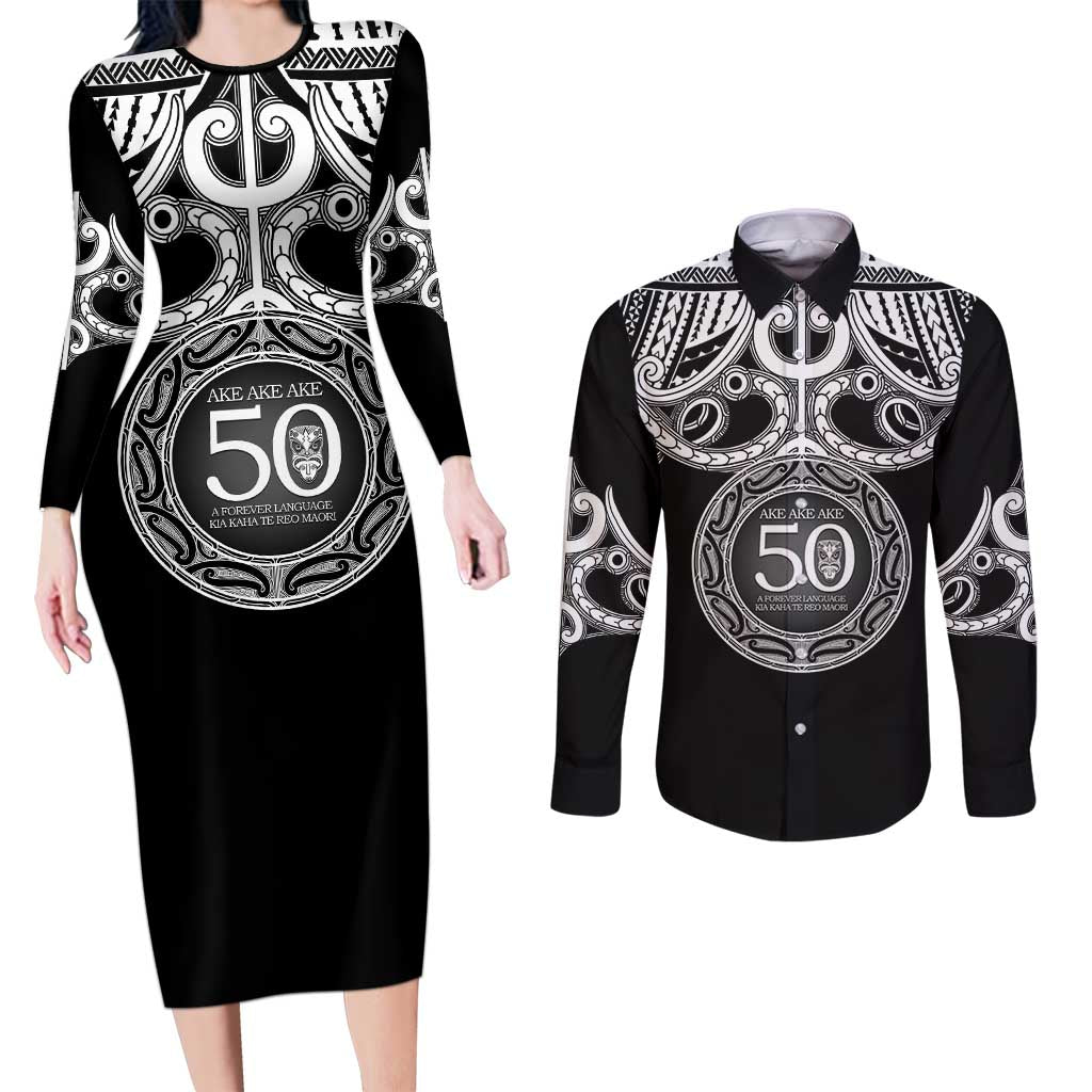 Kia Kaha Te Reo Maori New Zealand Couples Matching Long Sleeve Bodycon Dress and Long Sleeve Button Shirt 50th Anniversary Ake Ake Ake - Aussie Hoodie