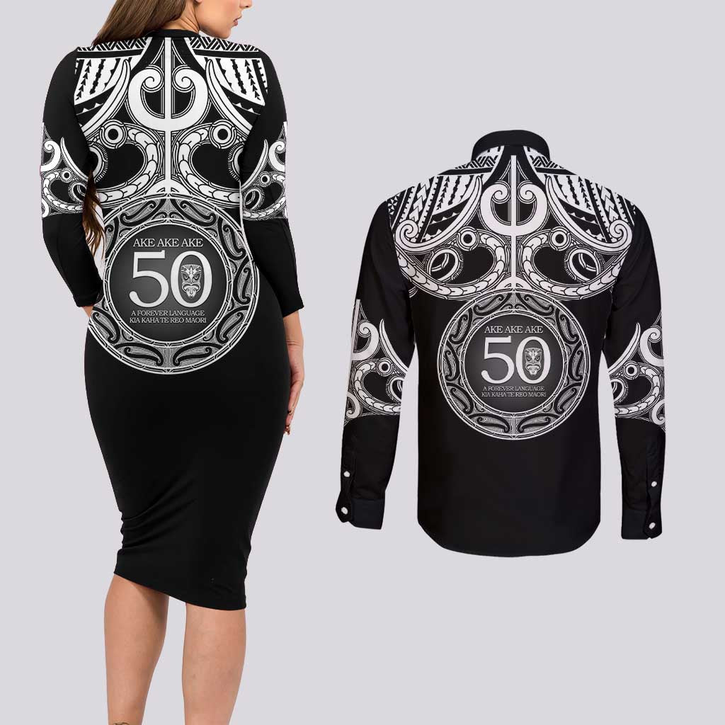 Kia Kaha Te Reo Maori New Zealand Couples Matching Long Sleeve Bodycon Dress and Long Sleeve Button Shirt 50th Anniversary Ake Ake Ake - Aussie Hoodie