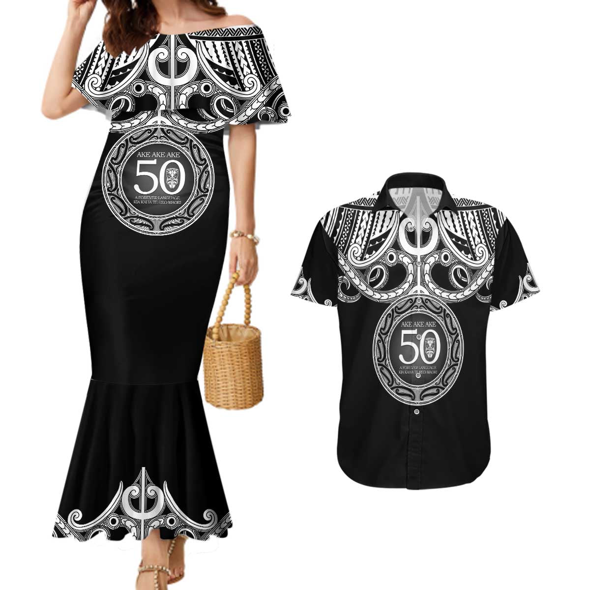 Kia Kaha Te Reo Maori New Zealand Couples Matching Mermaid Dress and Hawaiian Shirt 50th Anniversary Ake Ake Ake - Aussie Hoodie