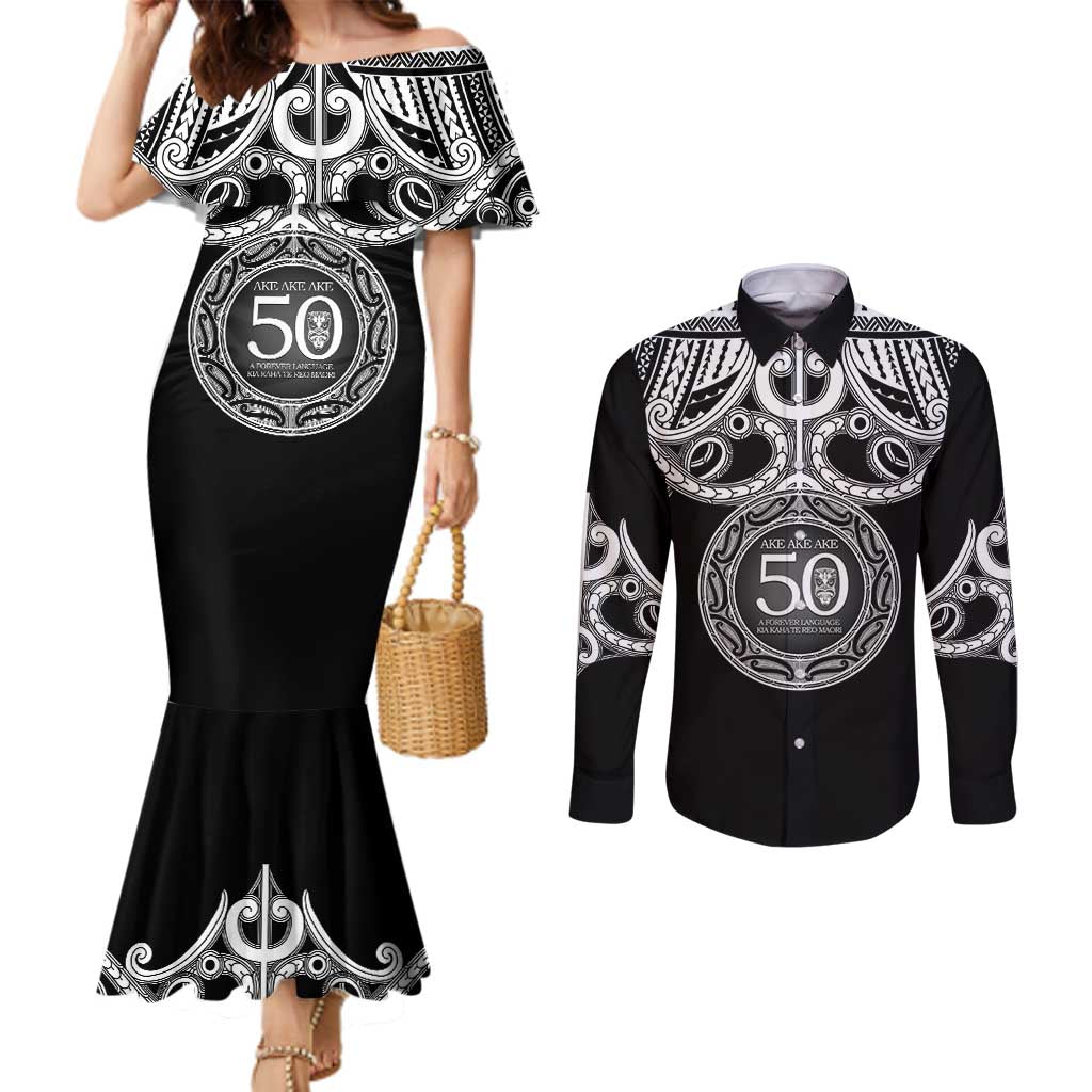 Kia Kaha Te Reo Maori New Zealand Couples Matching Mermaid Dress and Long Sleeve Button Shirt 50th Anniversary Ake Ake Ake - Aussie Hoodie