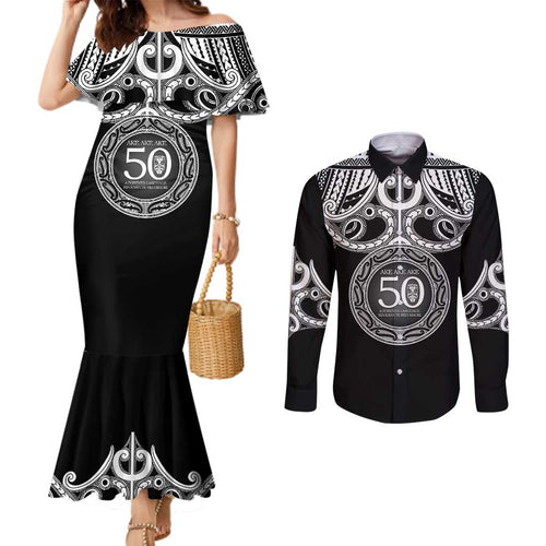 Kia Kaha Te Reo Maori New Zealand Couples Matching Mermaid Dress and Long Sleeve Button Shirt 50th Anniversary Ake Ake Ake - Aussie Hoodie
