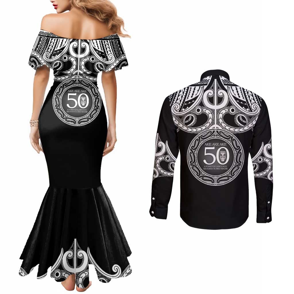 Kia Kaha Te Reo Maori New Zealand Couples Matching Mermaid Dress and Long Sleeve Button Shirt 50th Anniversary Ake Ake Ake - Aussie Hoodie
