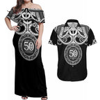 Kia Kaha Te Reo Maori New Zealand Couples Matching Off Shoulder Maxi Dress and Hawaiian Shirt 50th Anniversary Ake Ake Ake - Aussie Hoodie