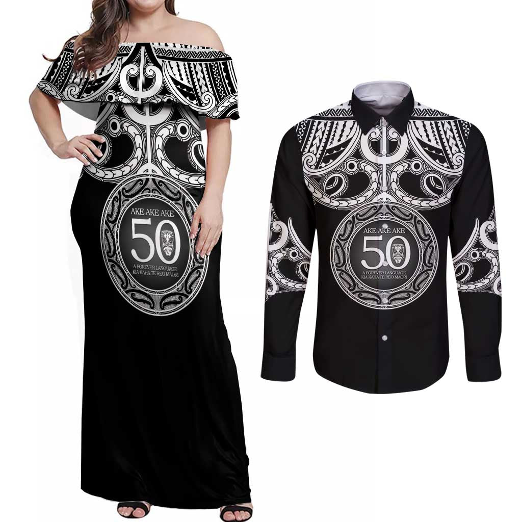 Kia Kaha Te Reo Maori New Zealand Couples Matching Off Shoulder Maxi Dress and Long Sleeve Button Shirt 50th Anniversary Ake Ake Ake - Aussie Hoodie