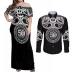 Kia Kaha Te Reo Maori New Zealand Couples Matching Off Shoulder Maxi Dress and Long Sleeve Button Shirt 50th Anniversary Ake Ake Ake - Aussie Hoodie
