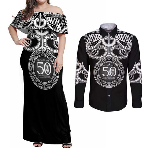 Kia Kaha Te Reo Maori New Zealand Couples Matching Off Shoulder Maxi Dress and Long Sleeve Button Shirt 50th Anniversary Ake Ake Ake - Aussie Hoodie