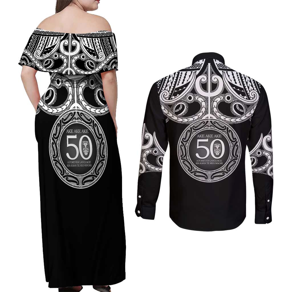 Kia Kaha Te Reo Maori New Zealand Couples Matching Off Shoulder Maxi Dress and Long Sleeve Button Shirt 50th Anniversary Ake Ake Ake - Aussie Hoodie