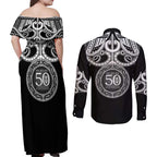 Kia Kaha Te Reo Maori New Zealand Couples Matching Off Shoulder Maxi Dress and Long Sleeve Button Shirt 50th Anniversary Ake Ake Ake - Aussie Hoodie