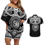 Kia Kaha Te Reo Maori New Zealand Couples Matching Off Shoulder Short Dress and Hawaiian Shirt 50th Anniversary Ake Ake Ake - Aussie Hoodie