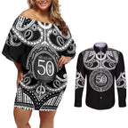 Kia Kaha Te Reo Maori New Zealand Couples Matching Off Shoulder Short Dress and Long Sleeve Button Shirt 50th Anniversary Ake Ake Ake - Aussie Hoodie