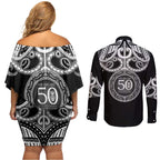 Kia Kaha Te Reo Maori New Zealand Couples Matching Off Shoulder Short Dress and Long Sleeve Button Shirt 50th Anniversary Ake Ake Ake - Aussie Hoodie