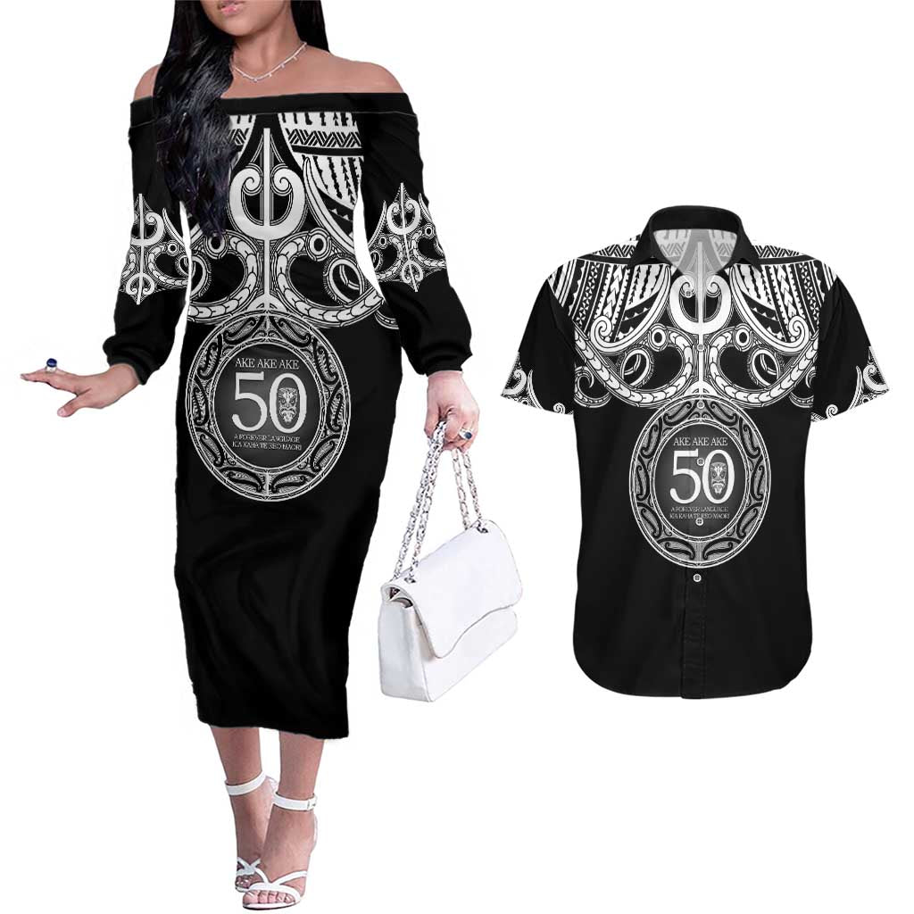 Kia Kaha Te Reo Maori New Zealand Couples Matching Off The Shoulder Long Sleeve Dress and Hawaiian Shirt 50th Anniversary Ake Ake Ake - Aussie Hoodie
