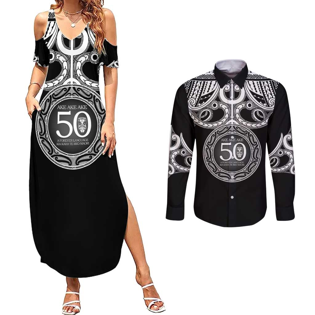 Kia Kaha Te Reo Maori New Zealand Couples Matching Summer Maxi Dress and Long Sleeve Button Shirt 50th Anniversary Ake Ake Ake - Aussie Hoodie