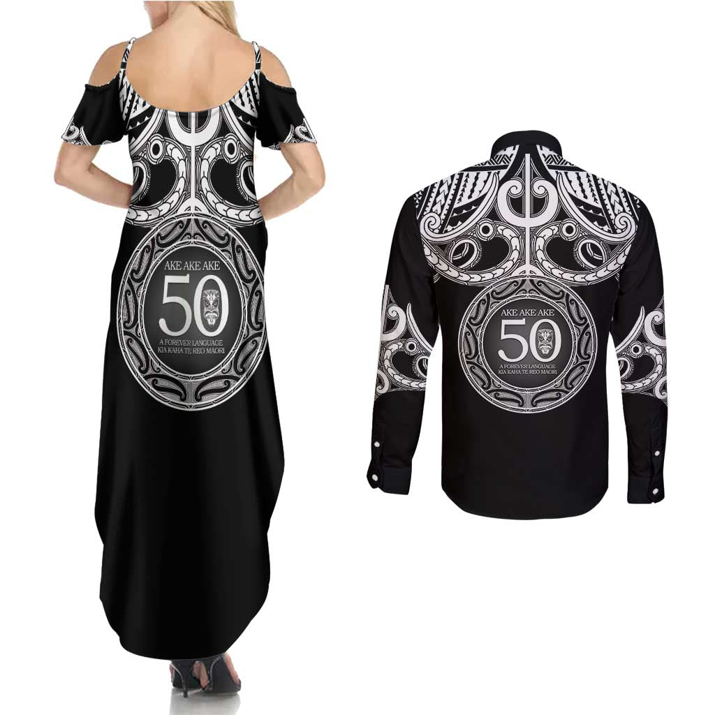 Kia Kaha Te Reo Maori New Zealand Couples Matching Summer Maxi Dress and Long Sleeve Button Shirt 50th Anniversary Ake Ake Ake - Aussie Hoodie