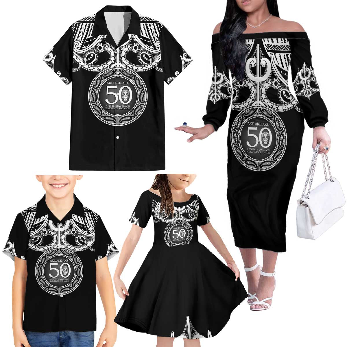 Kia Kaha Te Reo Maori New Zealand Family Matching Off The Shoulder Long Sleeve Dress and Hawaiian Shirt 50th Anniversary Ake Ake Ake - Aussie Hoodie