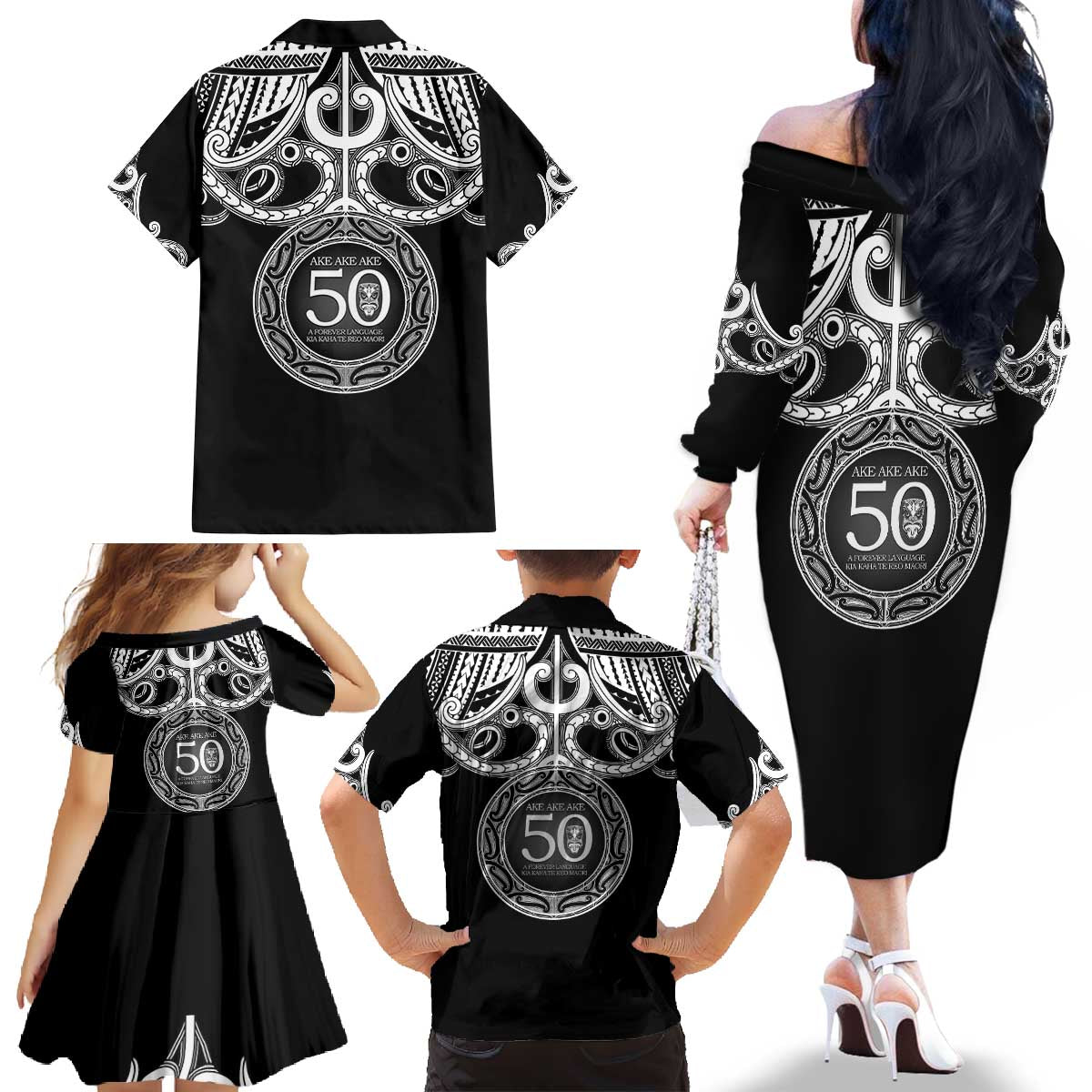 Kia Kaha Te Reo Maori New Zealand Family Matching Off The Shoulder Long Sleeve Dress and Hawaiian Shirt 50th Anniversary Ake Ake Ake - Aussie Hoodie
