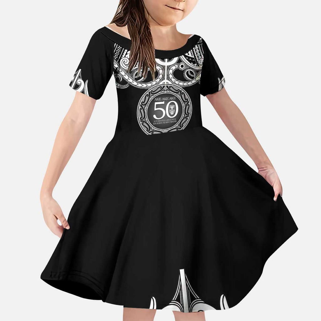 Kia Kaha Te Reo Maori New Zealand Kid Short Sleeve Dress 50th Anniversary Ake Ake Ake - Aussie Hoodie