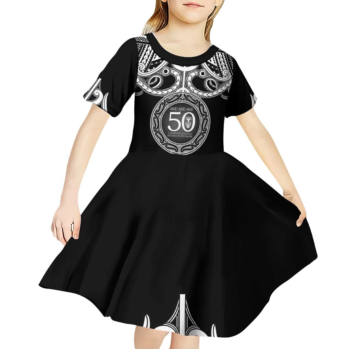 Kia Kaha Te Reo Maori New Zealand Kid Short Sleeve Dress 50th Anniversary Ake Ake Ake - Aussie Hoodie