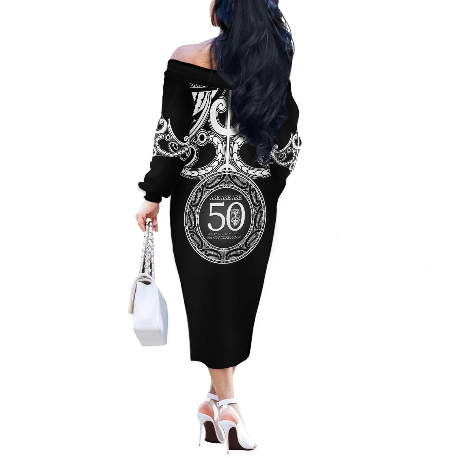 Kia Kaha Te Reo Maori New Zealand Off The Shoulder Long Sleeve Dress 50th Anniversary Ake Ake Ake - Aussie Hoodie