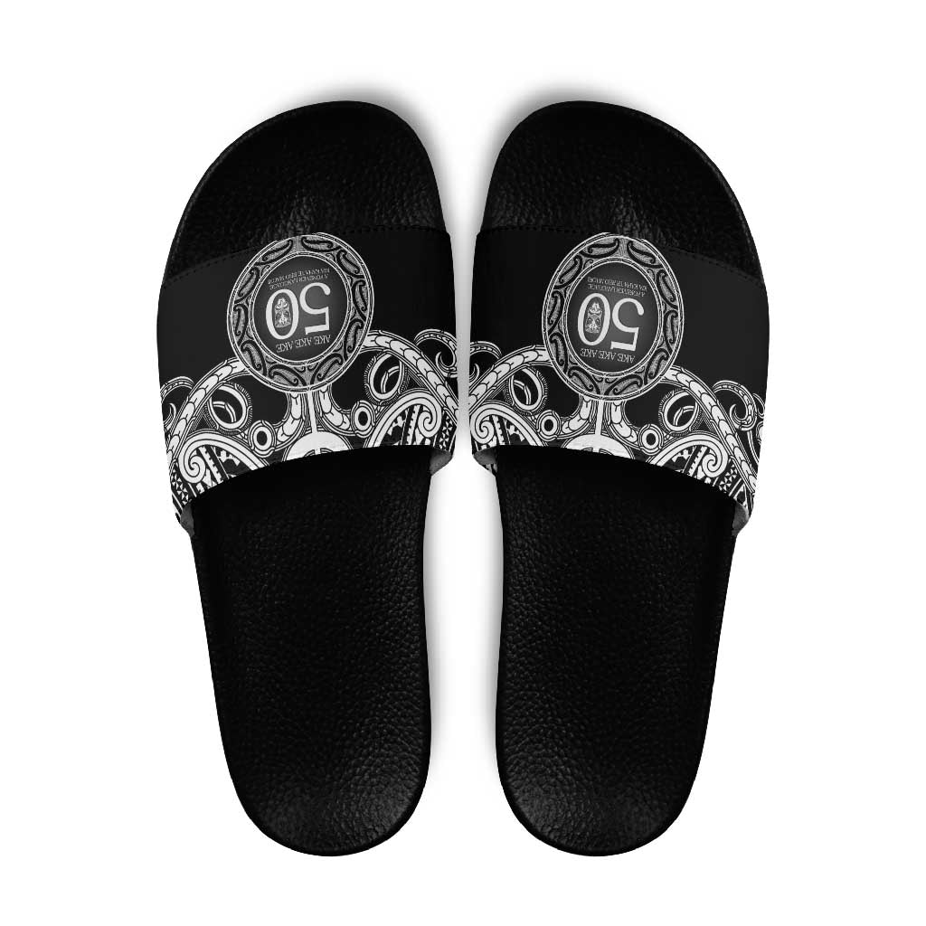 Kia Kaha Te Reo Maori New Zealand Slide Sandals 50th Anniversary Ake Ake Ake - Aussie Hoodie