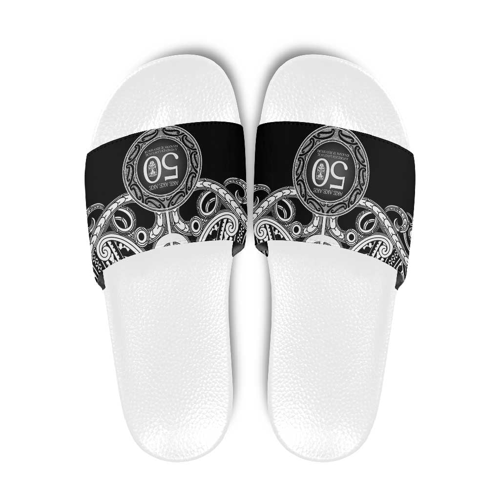 Kia Kaha Te Reo Maori New Zealand Slide Sandals 50th Anniversary Ake Ake Ake - Aussie Hoodie
