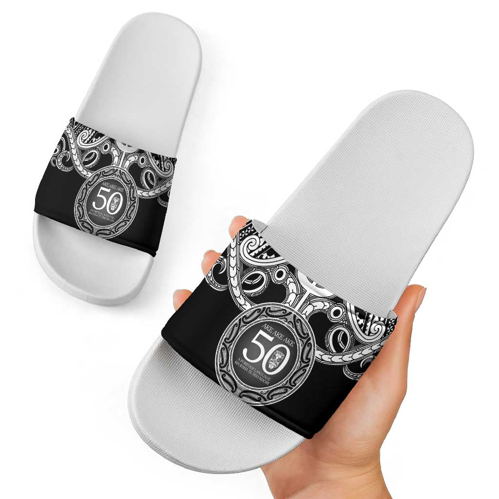 Kia Kaha Te Reo Maori New Zealand Slide Sandals 50th Anniversary Ake Ake Ake - Aussie Hoodie