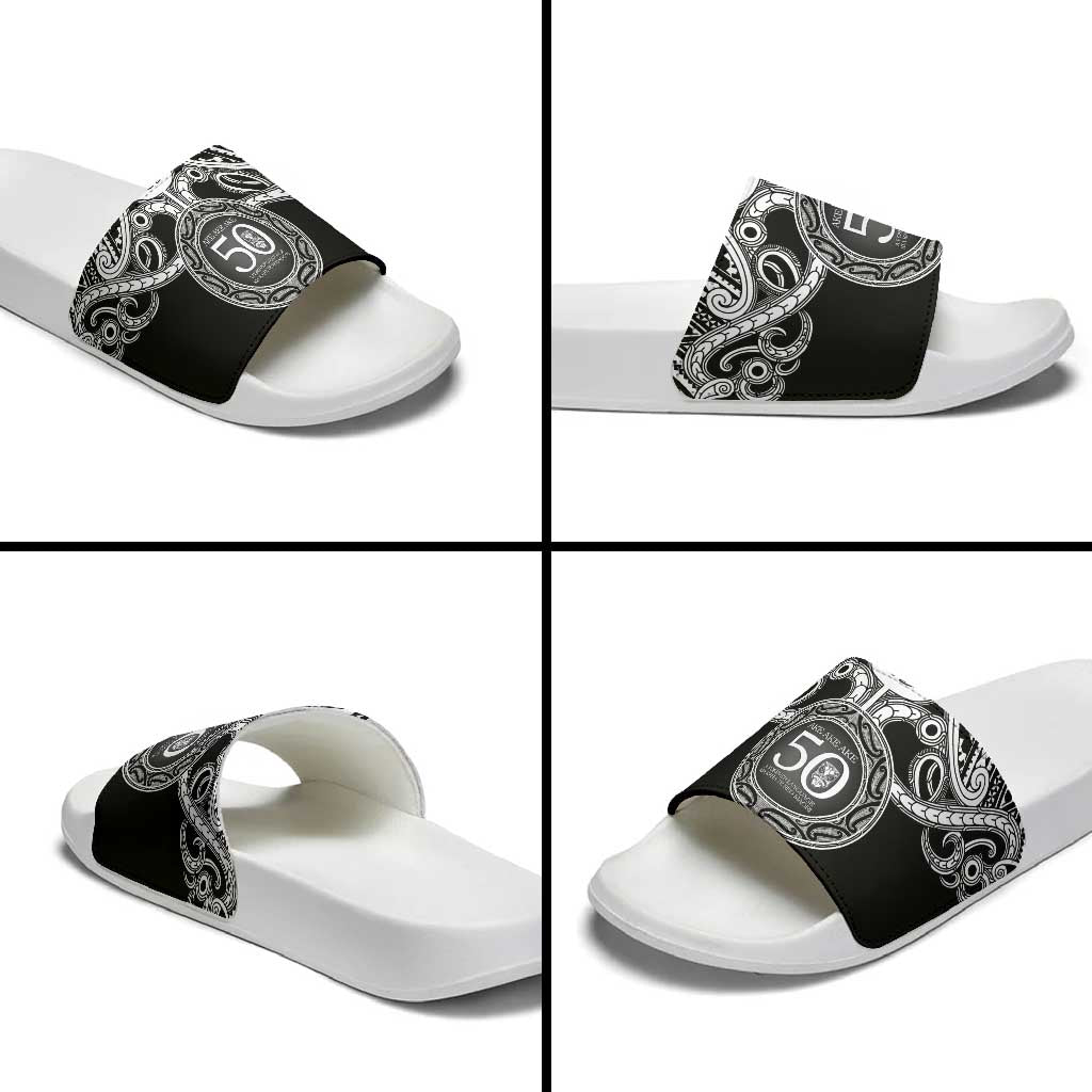 Kia Kaha Te Reo Maori New Zealand Slide Sandals 50th Anniversary Ake Ake Ake - Aussie Hoodie
