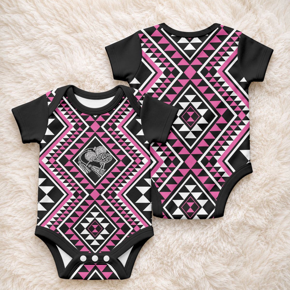New Zealand Mawhero Taniko Motifs Baby Onesie Maori Poi Dance Costume Inspired