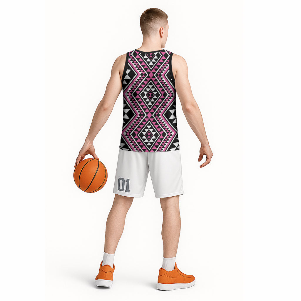New Zealand Mawhero Taniko Motifs Basketball Jersey Maori Poi Dance Costume Inspired