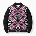 New Zealand Mawhero Taniko Motifs Bomber Puffer Jacket Maori Poi Dance Costume Inspired