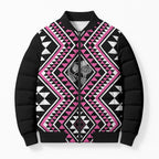 New Zealand Mawhero Taniko Motifs Bomber Puffer Jacket Maori Poi Dance Costume Inspired