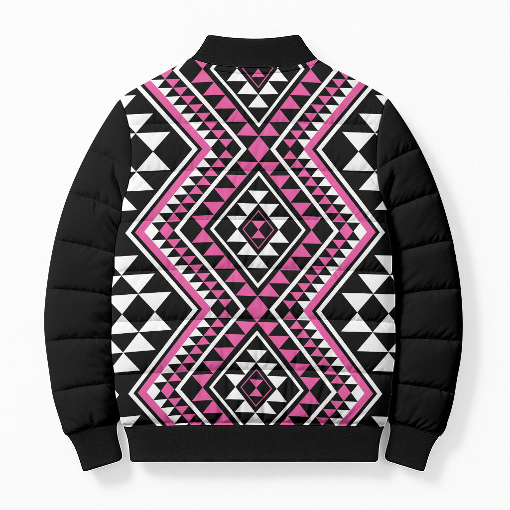 New Zealand Mawhero Taniko Motifs Bomber Puffer Jacket Maori Poi Dance Costume Inspired