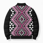 New Zealand Mawhero Taniko Motifs Bomber Puffer Jacket Maori Poi Dance Costume Inspired