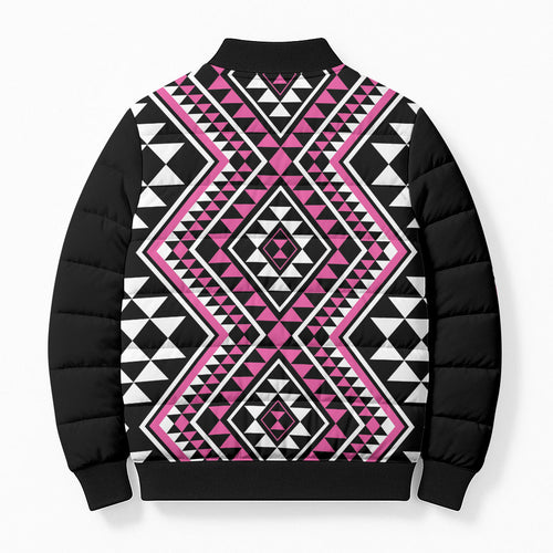 New Zealand Mawhero Taniko Motifs Bomber Puffer Jacket Maori Poi Dance Costume Inspired