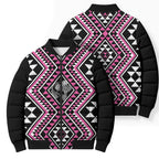 New Zealand Mawhero Taniko Motifs Bomber Puffer Jacket Maori Poi Dance Costume Inspired