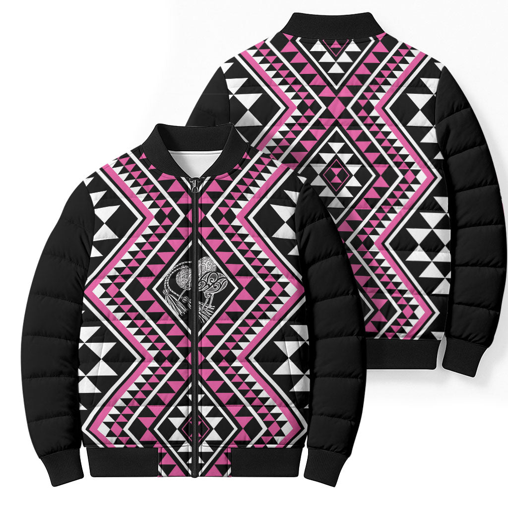 New Zealand Mawhero Taniko Motifs Bomber Puffer Jacket Maori Poi Dance Costume Inspired