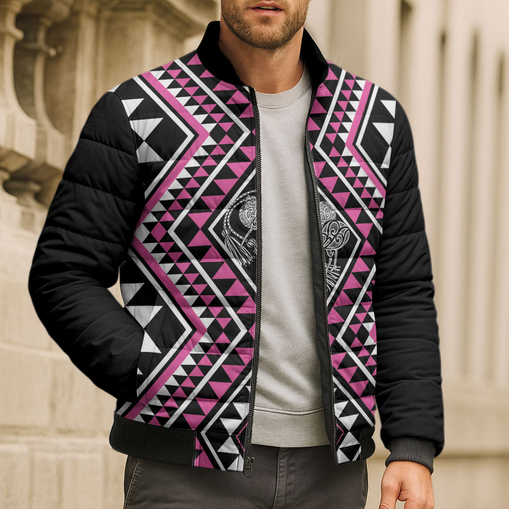 New Zealand Mawhero Taniko Motifs Bomber Puffer Jacket Maori Poi Dance Costume Inspired