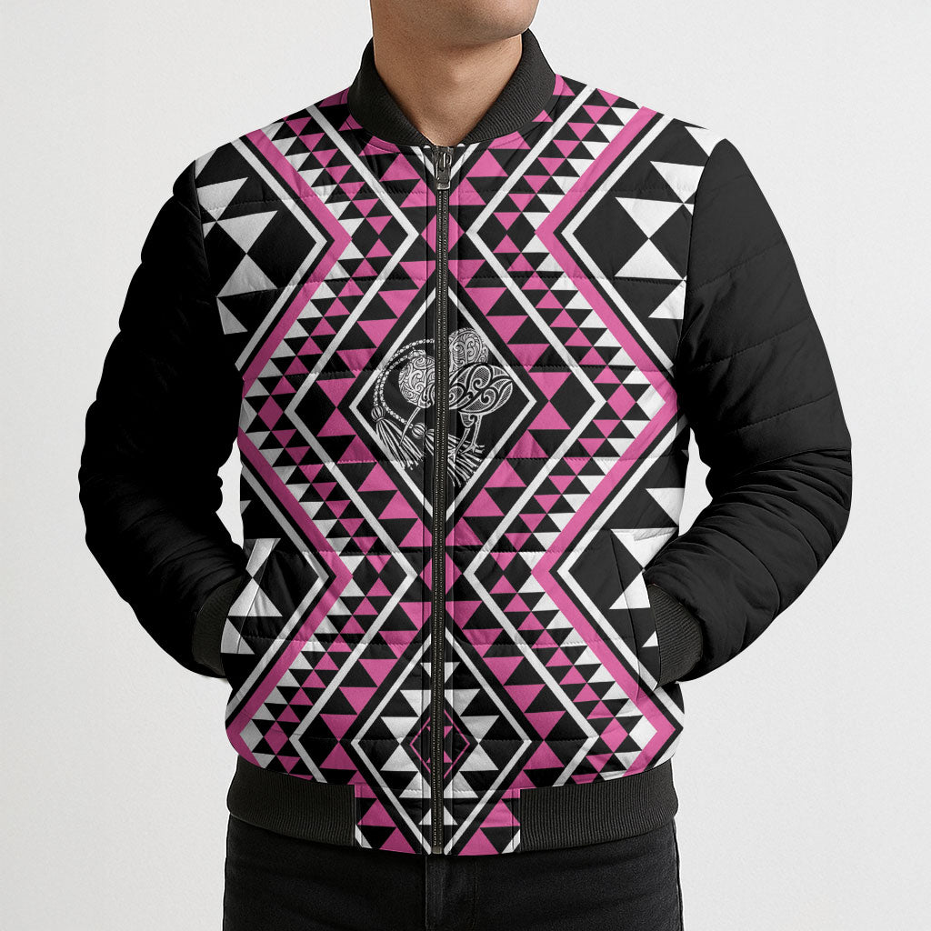 New Zealand Mawhero Taniko Motifs Bomber Puffer Jacket Maori Poi Dance Costume Inspired