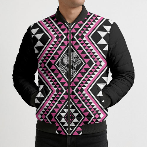 New Zealand Mawhero Taniko Motifs Bomber Puffer Jacket Maori Poi Dance Costume Inspired