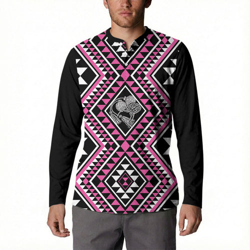 New Zealand Mawhero Taniko Motifs Button Sweatshirt Maori Poi Dance Costume Inspired