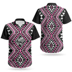 New Zealand Mawhero Taniko Motifs Couples Matching Long Sleeve Bodycon Dress and Hawaiian Shirt Maori Poi Dance Costume Inspired