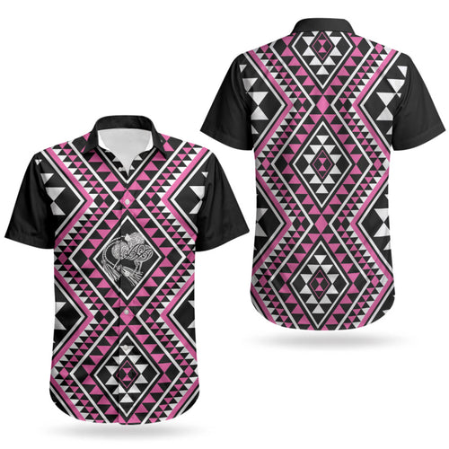 New Zealand Mawhero Taniko Motifs Couples Matching Long Sleeve Bodycon Dress and Hawaiian Shirt Maori Poi Dance Costume Inspired