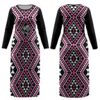 New Zealand Mawhero Taniko Motifs Couples Matching Long Sleeve Bodycon Dress and Hawaiian Shirt Maori Poi Dance Costume Inspired