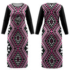 New Zealand Mawhero Taniko Motifs Couples Matching Long Sleeve Bodycon Dress and Long Sleeve Button Shirt Maori Poi Dance Costume Inspired