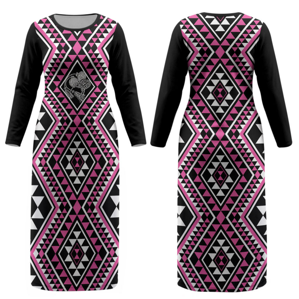 New Zealand Mawhero Taniko Motifs Couples Matching Long Sleeve Bodycon Dress and Long Sleeve Button Shirt Maori Poi Dance Costume Inspired