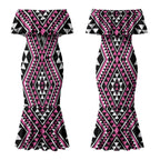 New Zealand Mawhero Taniko Motifs Couples Matching Mermaid Dress and Hawaiian Shirt Maori Poi Dance Costume Inspired